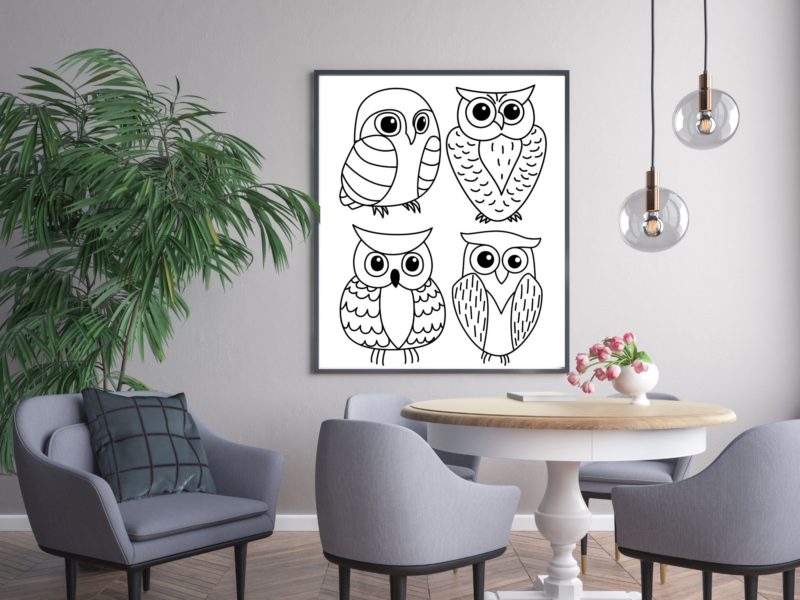 Owls line art poster